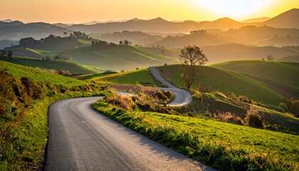 Winding road with rural view