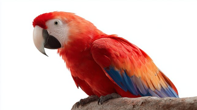 Bright red parrot perched on a branch in natural habitat showcasing vibrant plumage