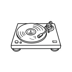 Vintage turntable with vinyl record playing music in a classic sketch style