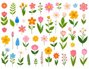 Obraz premium flowers, plants, vector, easter, happy, floral, spring, flower, nature, design, illustration, cartoon, plant, flat, style, graphic, digital, art, pattern, holiday, celebration, background, cute, rabbi