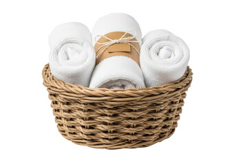Basket of rolled white towels