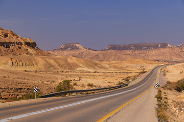 Scenic Desert Road in Israel Under Blue Sky