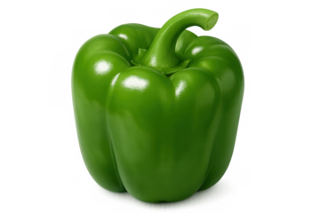 Green bell pepper is a healthy vegetable, whole raw capsicum for dieting and cooking, isolated with transparent background