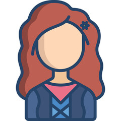 Illustration Of A Woman With Wavy Red Hair Wearing A Blue Outerwear And Pink Top A Small Blue Flower In Her Hair Against A Transparent Background