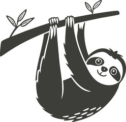 Naklejka premium Cute sloth hanging from tree branch illustration