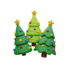 Christmas trees with ornaments on a transparent background
