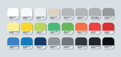 Professional Referee Color Catalog. Inspiring Sports Color Combinations for Modern Branding and Uniform Design. Referee Color Collection. A Sports-Inspired Palette Featuring Strong Contrasts and HEX