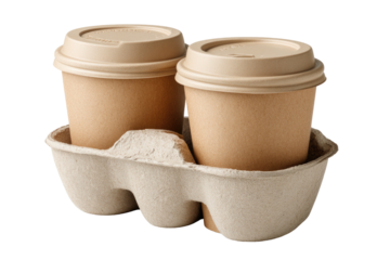 Two disposable cups in a cardboard holder