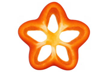 Red bell pepper slice cross-section forming a star shape, showing fresh vibrant orange and yellow colors on transparent background