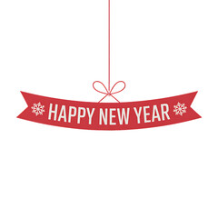 Celebrate the New Year with this festive red banner featuring snowflakes and a celebratory message