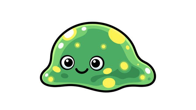 A cute green slime with yellow and white spots and a happy face