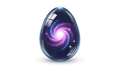 A dark glassy egg with a swirling galaxy inside