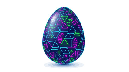 A digital egg with neon geometric patterns on a white background