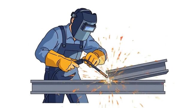 Welder at Work - Sparks Fly, Metal Joins, Construction Illustration.