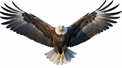 Obraz premium Majestic Bald Eagle in Powerful Flight with Wings Spread, Isolated on Pure White Background - Symbol of Freedom and American Pride