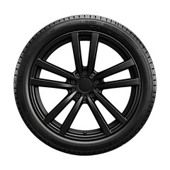 Fototapeta premium Modern Wheel Design: This striking image showcases a close-up of a sleek, black wheel and tire, offering a blend of both functionality and style, suitable for automotive concepts.