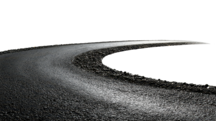 curvy asphalt road isolated on white or transparent png