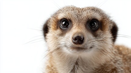Curious meerkat gazes playfully at the camera in a studio setting