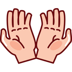 Illustration of two open palms facing forward with detailed lines representing knuckles and creases in a light skin tone with red outlines on a white background