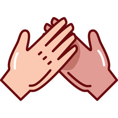 Illustration of Two Pink Hands Clapping Together On A Transparent Background With Red Outline And Dotted Detail