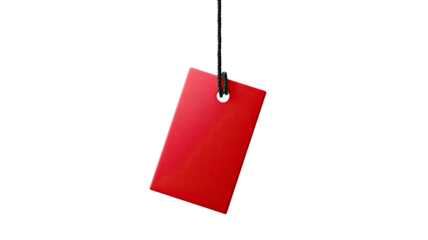 Red and cardboard price tag labels with string, isolated blank for retail sale notice