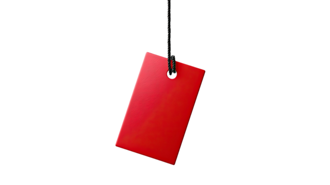 Red and cardboard price tag labels with string, isolated blank for retail sale notice