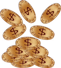 Pile of Golden Dollar Coins Illustration