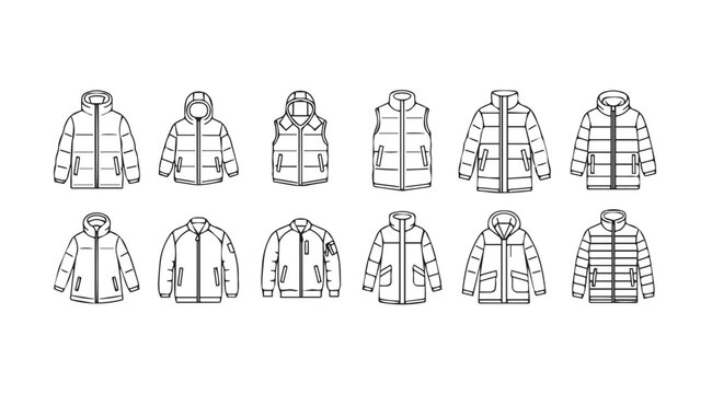 Collection of winter puffer jackets and coats in a distinctive silhouette style