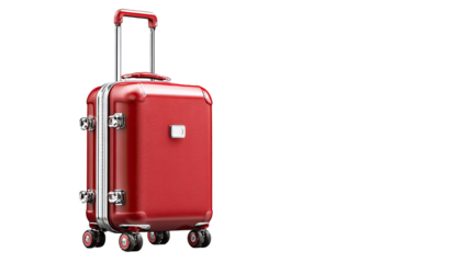 Red travel suitcase isolated on a white background for business, holiday, or voyage tourism