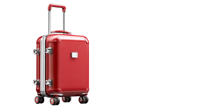 Red travel suitcase isolated on a white background for business, holiday, or voyage tourism - Powered by Adobe