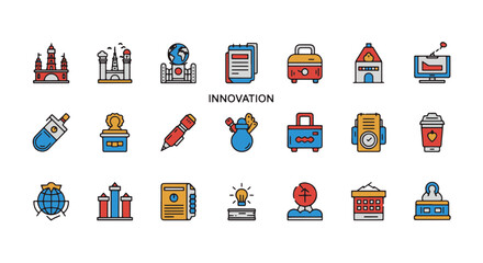 Innovation vector illustration: A collection of creative and innovative icons representing novel ideas and modern solutions for development, success and growth
