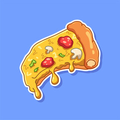 Cheesy Cartoon Pizza Slice Icon – Melting Cheese and Toppings in Fun Fast Food Style for Menu, Stickers, Branding, and Digital Illustration