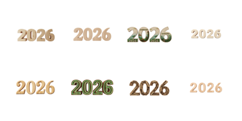 Collection of 2026 year numbers isolated on transparent background for projects