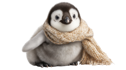 cute penguins with winter scarf isolated on white background