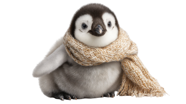 cute penguins with winter scarf isolated on white background