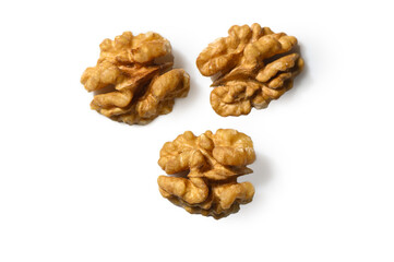Close-Up Walnut Kernels on Clean White Background