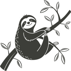 Naklejka premium Cute hand drawn sloth hanging on a tree branch with leaves