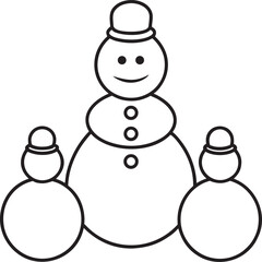 Simple Line Art of a Happy Snowman with Two Smaller Snowmen Companions
