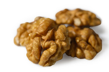 Walnut Kernels Close-Up on White Background Natural