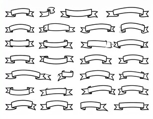 Obraz premium Hand drawn black ribbon banners icon set . Design elements for greeting cards, banner 