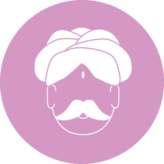 Indian Man With Turban And Mustache Icon On A Purple Circle Background Simple Line Art Style
