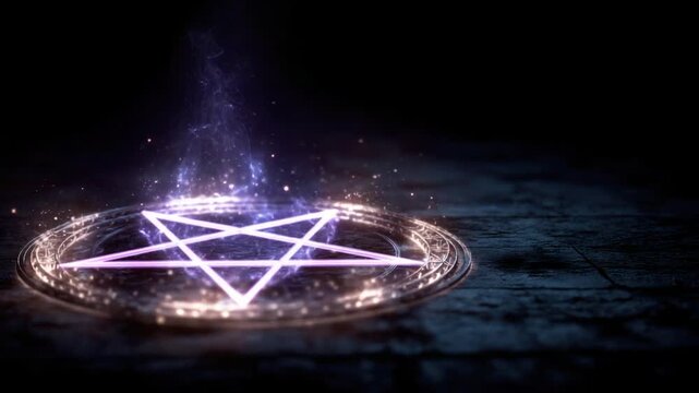 An illuminated pentagram within a circular sigil, with energy emanating from it against a dark background