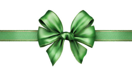 Green satin silk ribbon bow isolated on white background for Christmas holiday gift decoration or birthday celebration present box design element
