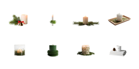 Collection of eight christmas candle isolated on transparent background