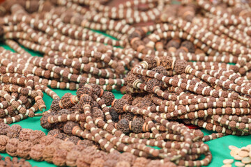 pile of Rudraksha Mala in market shop