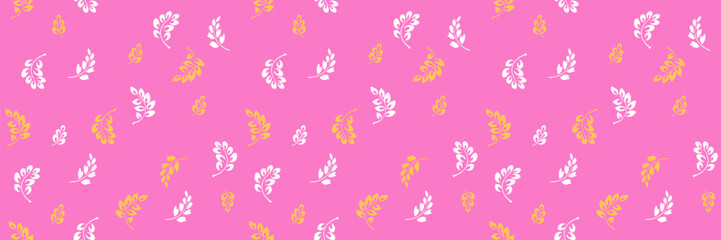 Seamless vector pattern featuring delicate botanical leaves in white and coral red on a vibrant pink background. A stylish and modern design, perfect for textiles, packaging, stationery