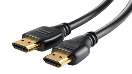 Black USB cable for computer connection and data transfer, isolated white background, technology wire object