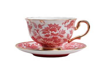 Elegant floral patterned teacup and saucer with gold accent