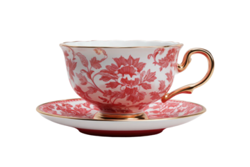 Elegant floral patterned teacup and saucer with gold accent