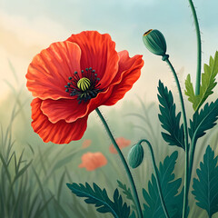a vibrant illustration of a poppy flower